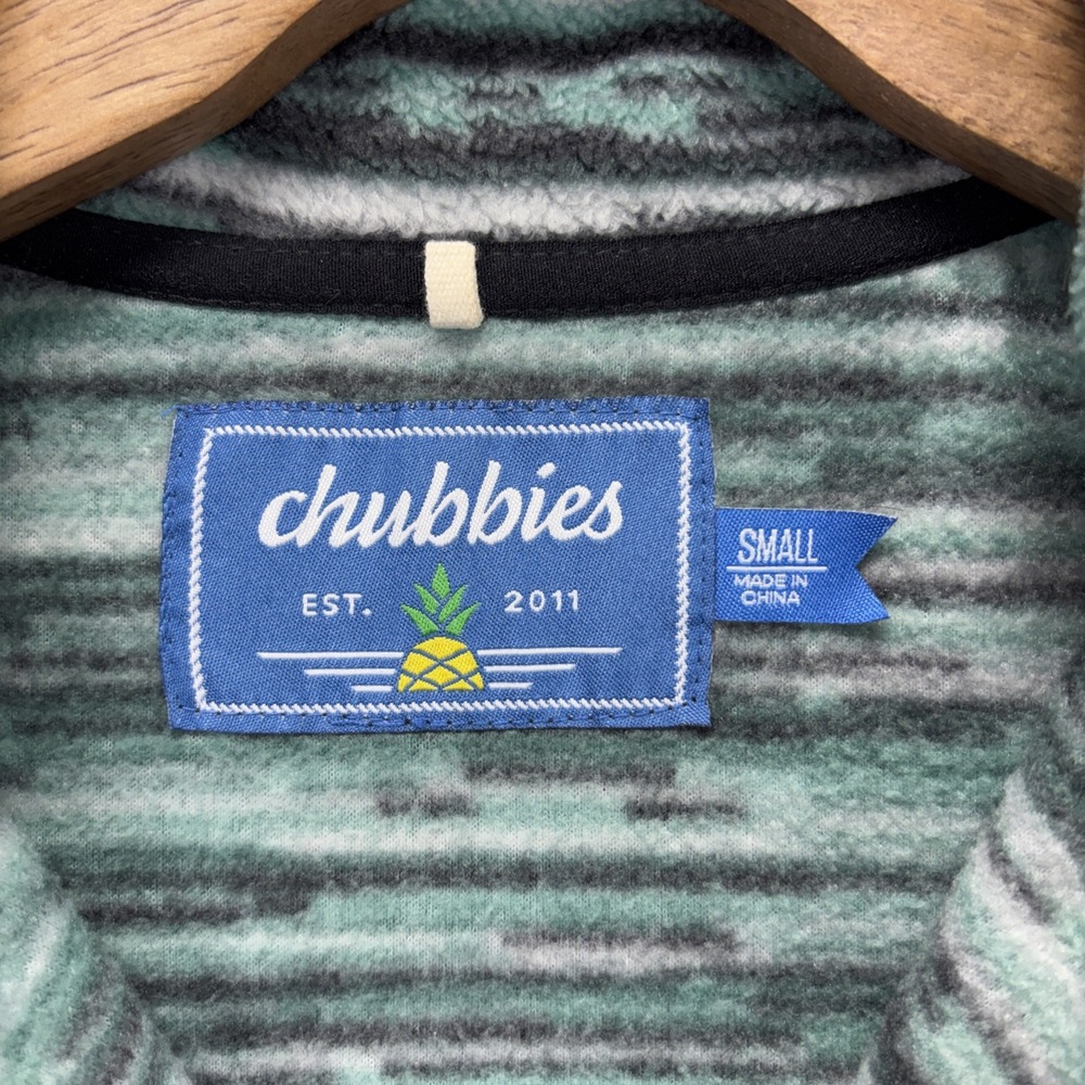 Chubbies Teal Blue Stripe Fleece 1/4 Zip Pullover Womens Small Top Outdoor Hike - Picture 6 of 10